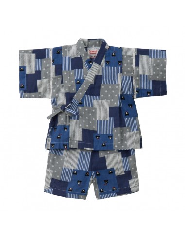 JINBEI EN COTON BLEU MARINE À CARREAUX DEUX PIÈCES est présent 