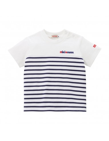 T-SHIRT MANCHES COURTES EN COTON À RAYURES BLEU ET BLANC JUSQU'A -70%! 